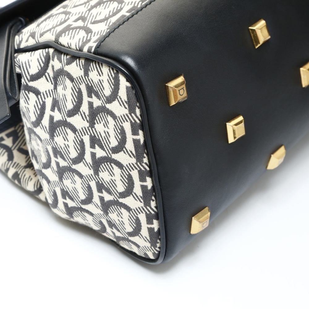 Salvatore Ferragamo Gancini canvas handbag in black - Picture 5 of 13